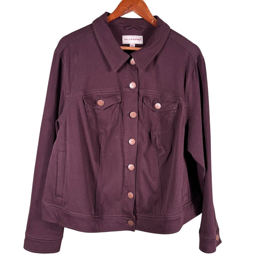 Molly & Isadora Women's SZ 3X Aubergine Soft Stretch Casual Stretch Denim Jacket